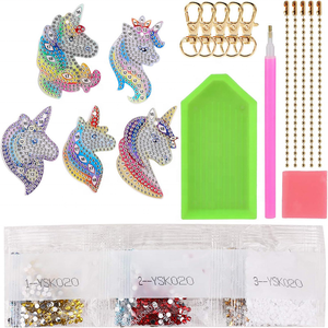 Juego de 5 llaveros personalizados de acrílico con pintura de diamantes de flores, venta de fábrica, estilo de dibujos animados, diseño único con diamantes de imitación - Product Image 2