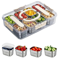 Snackbox van roestvrij staal met deksel en handvat, draagbare snackplateau's, houdt fruit en groenten, ideaal voor picknick