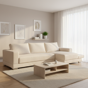 Canapé d'angle en velours côtelé <span class=keywords><strong>beige</strong></span> crème moderne et luxueux, en forme de L, pour salon, avec chaise longue - Product Image 2