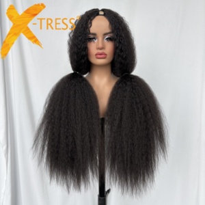 Perruque V Part Sans Colle Afro Bouclée Vente en Gros pour Femmes Noires 30 Pouces Longue Synthétique Naturelle et Souple Perruques Kinky Straight Bomb - Product Image 1