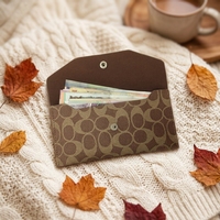 Dompet Clutch Anti Maling Retro Minimalis Motif Permen Panjang Lapisan Kulit PU Kancing Amplop Uang Dapat Digunakan Kembali Tas Kosmetik