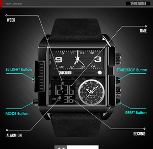 Montres pour hommes <span class=keywords><strong>SKMEI</strong></span> <span class=keywords><strong>1391</strong></span> les plus vendues, de luxe, de haute qualité, carrées, étanches, avec bracelet en cuir, double fuseau horaire - Product Image 6