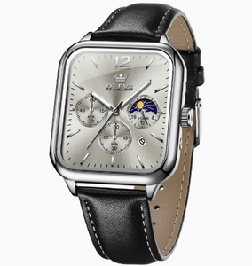   Montre pour homme de luxe avec logo personnalisé OEM 9914, bracelet en cuir, phase lunaire, chronographe, quartz, bracelet en cuir, mode - Product Image 2