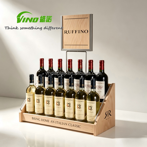 Support à bouteilles de vin en bois naturel avec cadre métallique, logo personnalisé, moderne et écologique, pour comptoir de magasin de détail et présentoir à spiritueux - Product Image 1