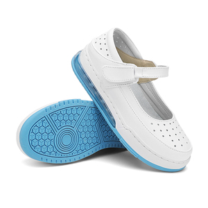 Zapatos de Enfermería Lenore para Mujer, de Cuero Blanco, Sin Cordones, Planos, Transpirables, con Orificios, Antideslizantes, Seguros, Cómodos para el Trabajo, Primavera/Verano - Product Image 4