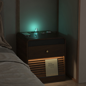 Mesa de Noche con Estación de Carga, Mesa de Noche Inteligente con Luz Nocturna, con Luces LED, Mesitas de Noche con Gabinete de Almacenamiento - Product Image 5