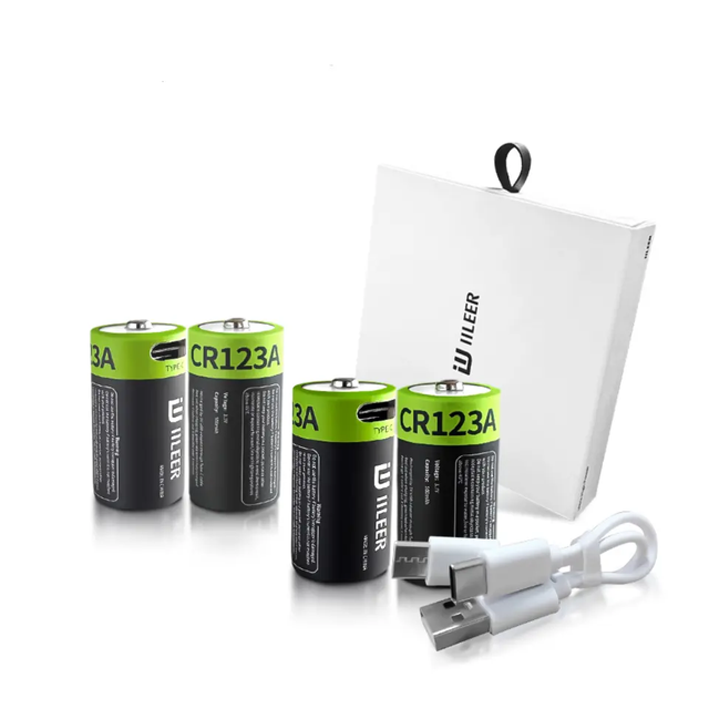 IILEER Cheap CR123A 3.7V 1850mWh Small Rechargeable Lithium Batteries 500mAh 1200 Cycles High Rate Cell With Type C Port