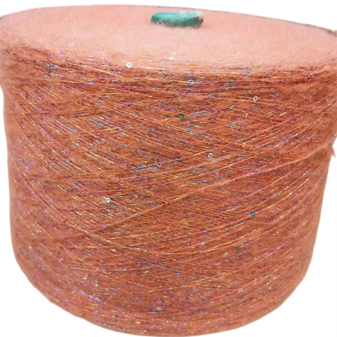 13/1Nm 8% Mohair 15% laine 39% acrylique 25% nylon 10% polyester 3% paillettes fil mélangé lurex fil de paillettes brossé fantaisie pour tricot