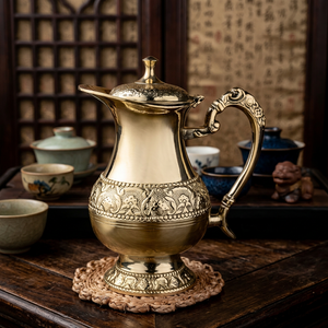 Vintage Brass Water Pot With Lid Metal Handle Decorative <b>Kettle</b> - Product Image 3
