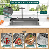 Évier de cuisine moderne en acier inoxydable de style chinois avec robinet multifonctionnel numérique noir