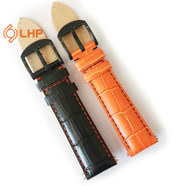 Luxury alligator Leather Watch Strap Black Orange 20mm 22mm Watch Leather Strap High Quality alligator Hand Leather Strap
