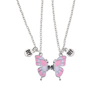 Collier Pendentif Papillon Chat Personnalisé BFF Meilleurs Amis, Chaîne Tendance pour Couples et Amoureux