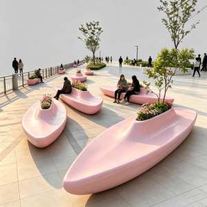 UHPC <b>Tree</b> Planter <b>Bench</b> Custom Modern Outdoor Furnishings Integrated Planter Seating Weather Resistant Landscape Chair - Product Image 2