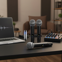 Microphone à condensateur universel Aidi, sans fil 2.4G, portable, avec amplificateur de puissance métallique, carte son et carte de réception sonore à tige télescopique pour