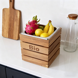 Bio Bamboo <b>Composting</b> <b>Bin</b> Square Stainless Steel Lid Indoor <b>Kitchen</b> Waste <b>Bin</b> - Product Image 2