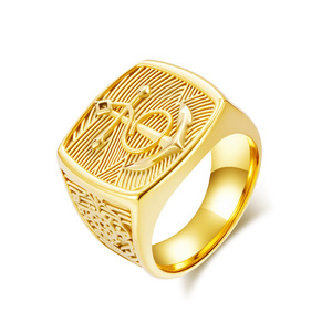 Anchor <b>Titanium</b> Steel <b>Ring</b> Men's Geometric Shape Gold Color Gift Jewelry - Product Image 3