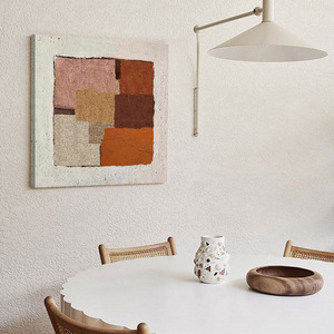 Abstract Color Block Texture Hand Painted Oil Painting <b>Square</b> White <b>Frame</b> Wabi Sabi Style Minimalist Living Room Decorative Art - Product Image 1