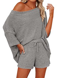 Complimenti da donna 2 pezzi maglione Set Top Shorts in maglia con spalle abbinati ai graziosi Set da salotto del <span class=keywords><strong>pigiama</strong></span> - Product Image 5