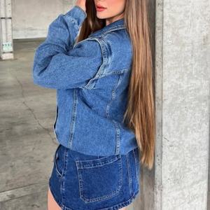 Veste en jean décontractée OEM pour femme, veste d'extérieur en denim avec fermeture éclair pour l'automne, manteau en jean oversize pour femmes - Product Image 2