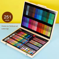 Lot de 251 outils de dessin et de peinture en boîte en bois pour enfants : crayons, feutres aquarelles et poudres – Idéal pour l'école et les fournitures artistiques
