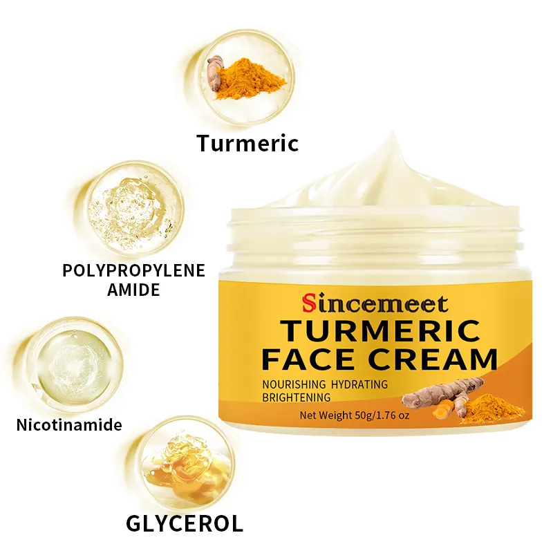 Produit chaud 50g rafraîchissant hydratant renforcer les soins de la peau 100% bio curcuma Anti-rides crème blanchissante pour le visage
