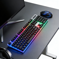 Modèle à succès : Clavier blanc à LED noir 104 touches + combo souris 3D à double usage pour le jeu et le bureau