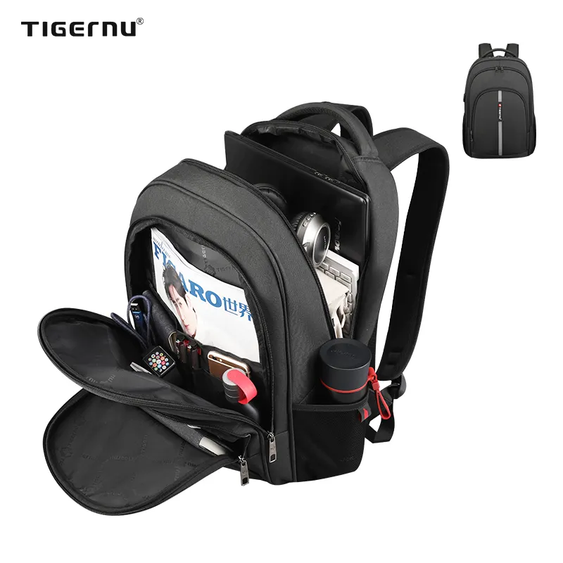 Tigernu T-B3893 produsen tahan air anti Maling nilon ransel laptop pita reflektif kehidupan sehari-hari dengan port pengisian usb