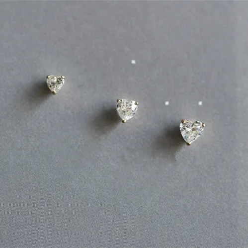 Fancy jewelry nickel free 3mm 4mm 5mm heart earrings tiny S925 earrings