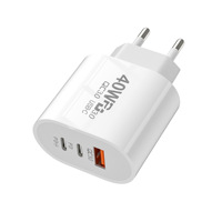 Chargeur rapide portable 40W double PD Type-C, adaptateur secteur à charge rapide 20W, câble rétractable pliable pour les voyages d'affaires