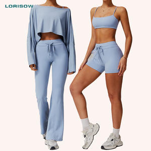Completo Sportivo da Donna Personalizzabile con Logo, Nuova Collezione 2025, Maglietta a <span class=keywords><strong>Maniche</strong></span> <span class=keywords><strong>Lunghe</strong></span> e Top Corto per Yoga e Tempo Libero - Product Image 1