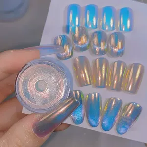 1 Boîte de Poudre à Ongles Effet Miroir Clair de Lune Argentée, Paillettes Fines, Pigment Effet Métallique, Gel Polish Chrome Holographique - Product Image 1