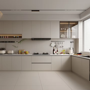 Meuble de cuisine haute brillance design de luxe avec bande LED intégrée, compatibilité appareils électroménagers, rangement modulaire moderne pour villa/appartement - Product Image 1