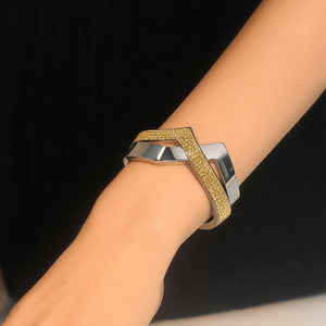 Stainless Steel Bangle With <b>Crystal</b> Inlay PVD Gold Plated Fashion <b>Bracelet</b> For Women - Product Image 3