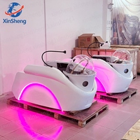 Kursi sampo Barber shop, tempat tidur sampo pijat elektrik, dapat dibaringkan semi atau sepenuhnya dibaringkan mangkuk sampo keramik