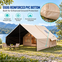Tente de glamping gonflable 3x2,1m avec auvent extensible de 5,7m, tente pneumatique imperméable en Oxford 420D noir enduit pour complexe hôtelier