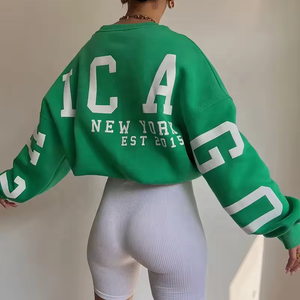 New Custom Letter Print Crewneck Sweatshirts <strong>Women</strong> Streetwear Wholesale Drop Shoulder Oversized Pullover Graphic <strong>Hoodies</strong> <strong>Women</strong> - Product Image 2