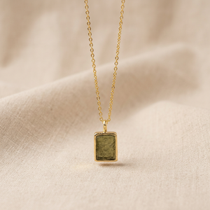 Authentic Raw Moldavite Rectangle Pendant <b>Necklace</b> 18K Gold Plated Brass Minimalist Style <b>Necklace</b> for Unisex Everyday Wear - Product Image 6
