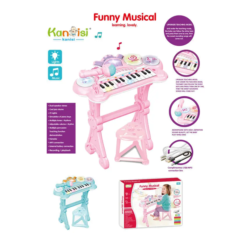 Kleine Kids Muziek Microfoon Speelgoed Muziekinstrument 24 Key Elektrische Piano Met Piano Kruk