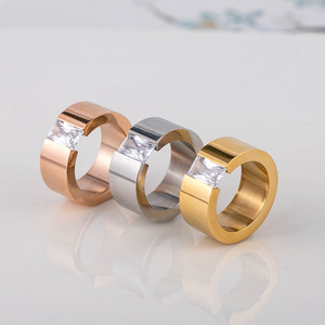 Diamond <b>Rings</b> <b>Titanium</b> Steel Princess Cut Geometric Banquet Jewelry Men's <b>Ring</b> 18K Gold Plated XYR0036 - Product Image 1