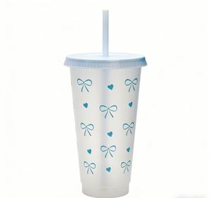 Birthday Party Favor Blue Bow <b>Reusable</b> Clear Tumbler With Lid and Straw for Kids Girls Gift Travel Plastic <b>Cup</b> - Product Image 4