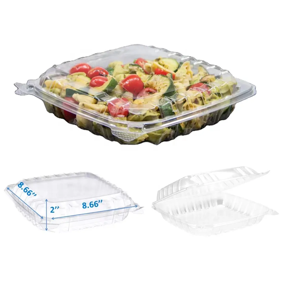 Conteneur d'emballage de gâteau/salade/boulangerie en plastique à emporter transparent à clapet ops carré 8*8*2