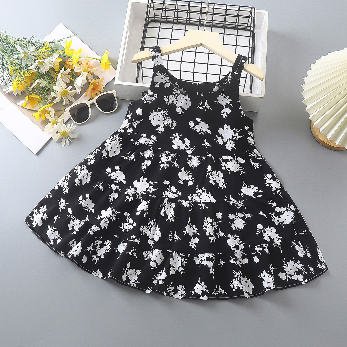 Ink flower black dress
