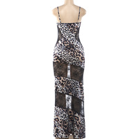 Nouvelle Robe Longue Léopard en Dentelle et Maille pour Femme, Sexy, Col en V, Taille Corset, Moulante