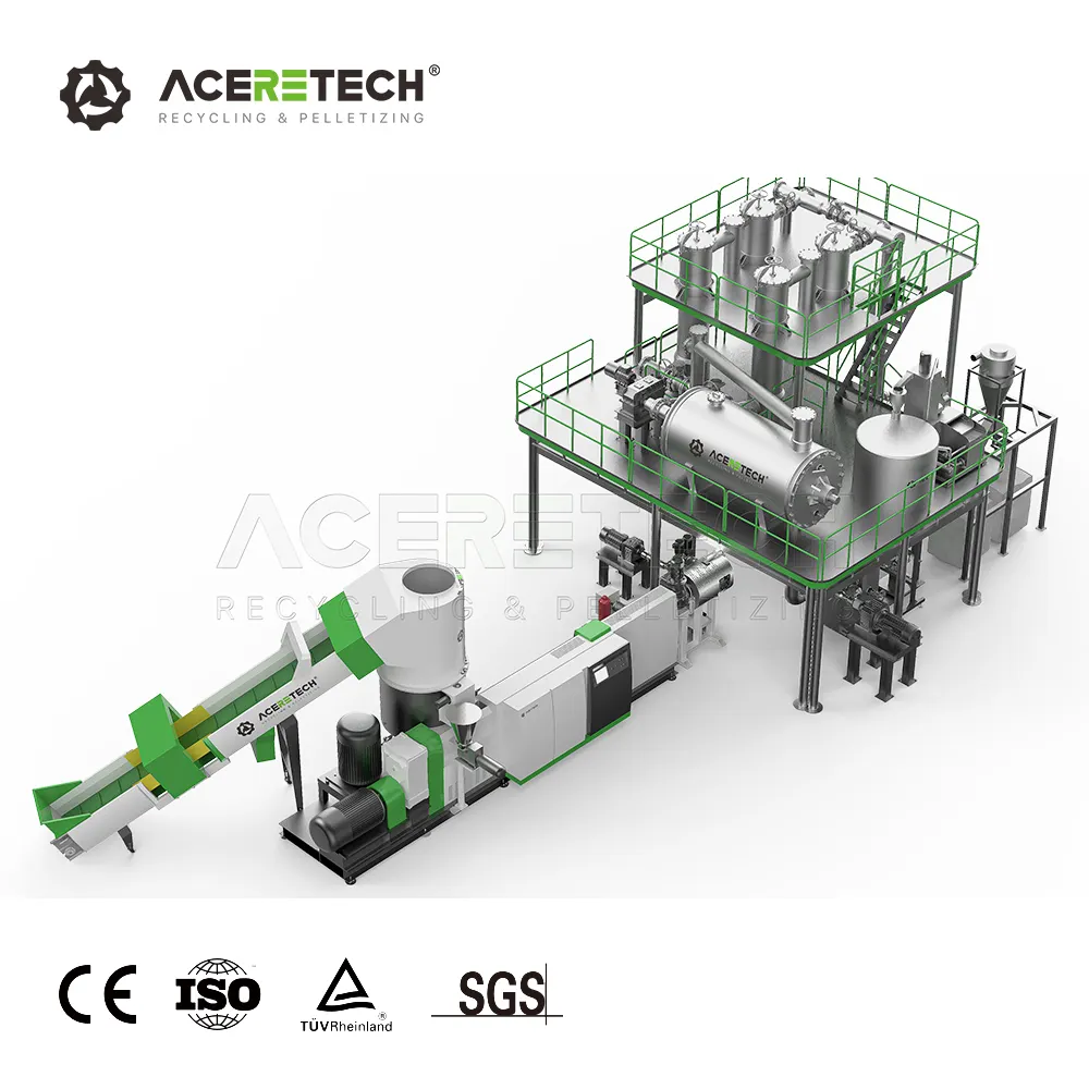 Aceretech Pet Flakes Waste Plastic Recycling Pelletizing Machine With LSP PET IV Increase Solution