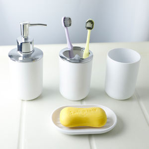 Juego de baño de plástico de 4 piezas para el hogar, dispensador de jabón de Color opcional y soporte para cepillo de dientes, incluye jabonera - Product Image 1