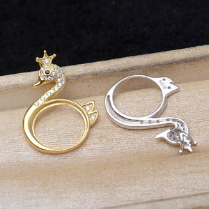 Pendentif en argent S925 en forme de cygne avec poignée creuse Marbeau de 14,8-15 mm, couronne 6083, accessoires de bricolage pour bijoux en perles, pendentifs de mode, breloques - Product Image 3