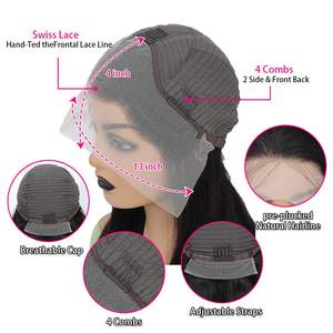 HD Bob parrucca 13x4 pizzo frontale a 200% densità naturale colore nero Pre-pizzicato <span class=keywords><strong>capelli</strong></span> da <span class=keywords><strong>donna</strong></span> <span class=keywords><strong>capelli</strong></span> umani lisci - Product Image 2