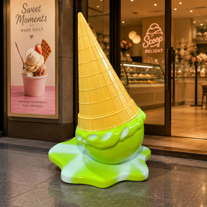 Sculpture géante inversée de cornet de glace en résine écologique personnalisée, peinte à la main pour l'entrée d'un glacier - Product Image 1