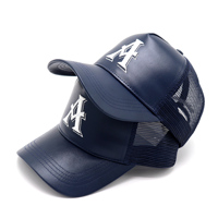 Marque privée 3d Logo Gorras Broderie Casquette De Camionneur Premium Personnalisé PU Faux Cuir Chapeau De Camionneur