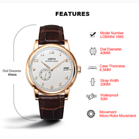 Montre-bracelet LOBINNI à mouvement ultra-fin, montre automatique de luxe en cuir, étanche, pour homme, acier inoxydable, ronde, 20 cm